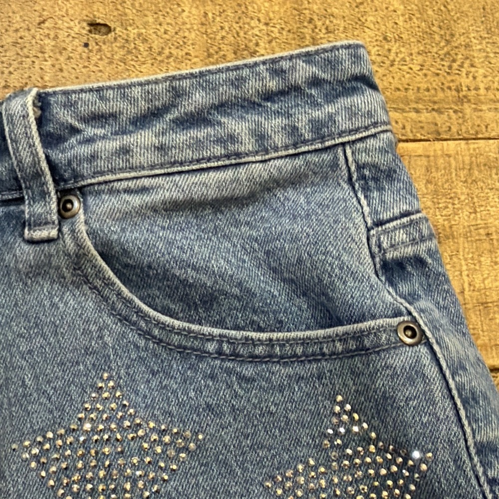 Hot Topic Blue Denim High Waisted Shorts Rhinestone Stars Junior's Size 5 (27"W) - Picture 5 of 16